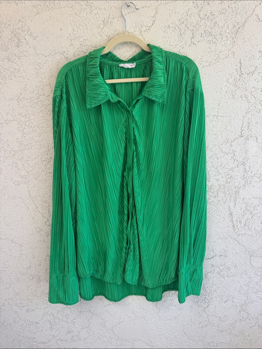 Good American plisse Green Pleated Button-Front Women's Top size 5/6 2x 3x